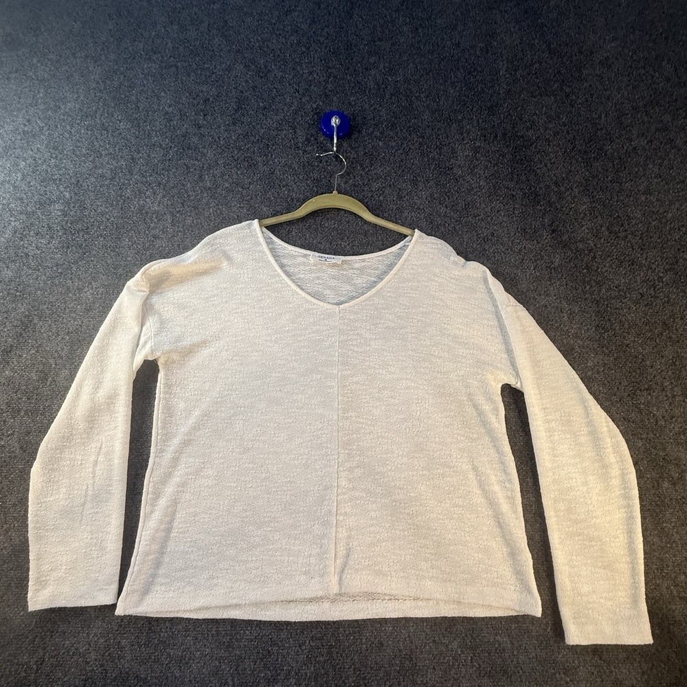 Zenana Women's Ivory V Neck Lightweight Knit Sweater‎ Long Sleeve Size M Soft
